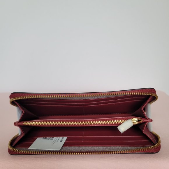 COACH Slim Accordion Smooth Calf Leather Zip-Around Wallet- Cherry color ⭐ - Picture 15 of 16
